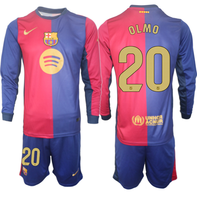 Men 2024-2025 Club Barcelona home Long Sleeves Blue #20 Soccer Jersey->barcelona jersey->Soccer Club Jersey